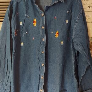 Long sleeve Winnie the pooh blue Jean type shirt.